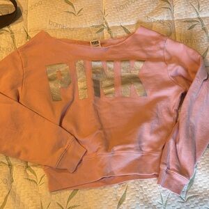 PINK Metallic Logo Cropped Sweatshirt - Peach